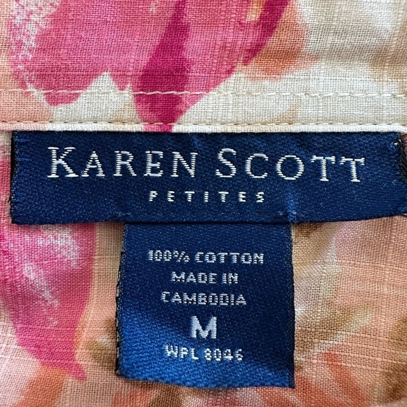 Karen Scott Pink Floral Button Down Shirt with Notched Collar(829) - Picture 14 of 14